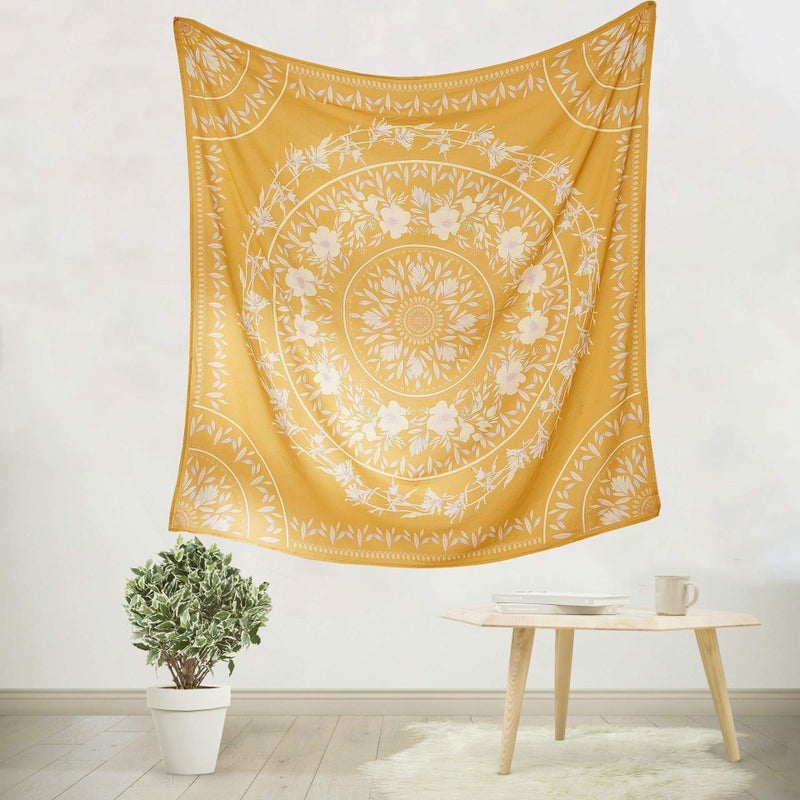 Simpkeely Sketched Floral Medallion Yellow Tapestry, Bohemian Mandala Wall Hanging Tapestries, Indian Art Print Mural for Bedroom Living Room Dorm Home DÃ©cor 59.1 x 80 Inches (Yellow) - Image 3